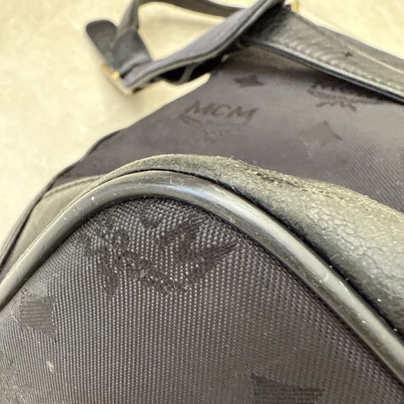 VTG MCM Black Jacquard‎ bucket bag Crossbody Purse Large Nylon & Leather Germany - Picture 8 of 16